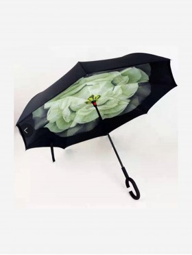 Flower Print Double Layer Inverted Umbrellas W/ C-Shaped Handle