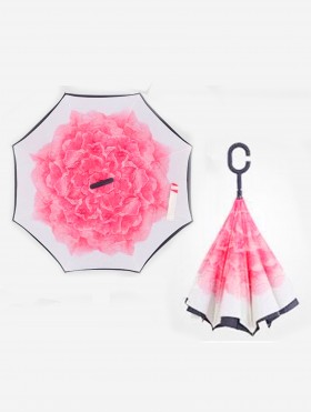 Flower Print Double Layer Inverted Umbrellas W/ C-Shaped Handle