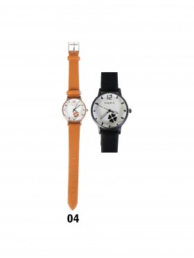 Faux Leather Watch With Four Leaf Clover
