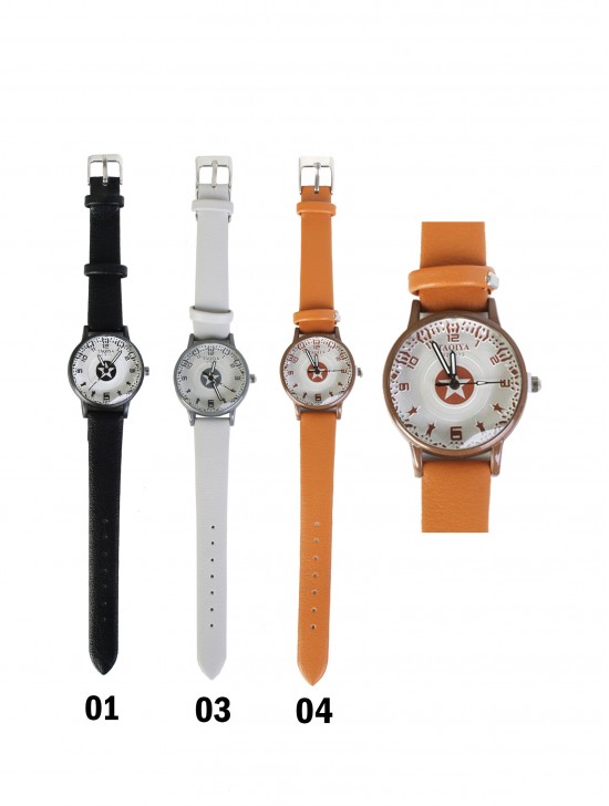 Faux Leather Watch With Star Print