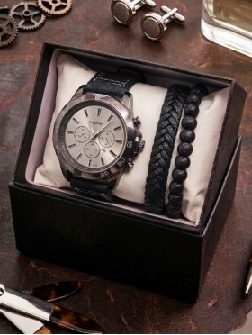 Men's Fashion Watch & Bracelet Set W/Gift Box 