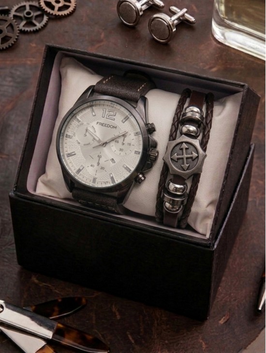 Men's Fashion Watch & Bracelet Set W/Gift Box 