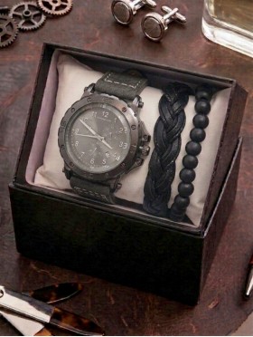 Men's Fashion Watch & Bracelet Set W/Gift Box 