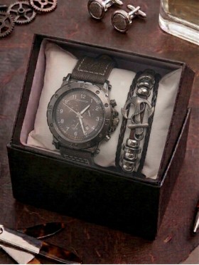 Men's Fashion Watch & Bracelet Set W/Gift Box 