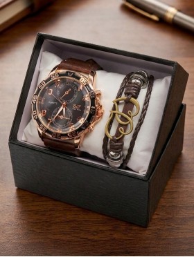Men's Fashion Watch & Bracelet Set W/Gift Box 