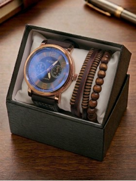 Men's Fashion Watch & Bracelet Set W/Gift Box 
