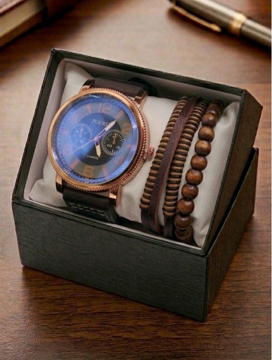 Men's Fashion Watch & Bracelet Set W/Gift Box 