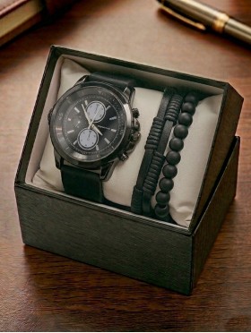 Men's Fashion Watch & Bracelet Set W/Gift Box 