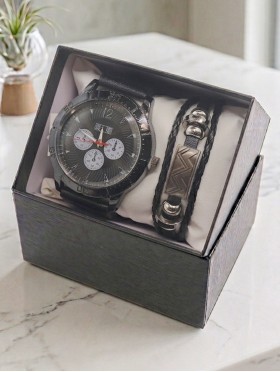 Men's Fashion Watch & Bracelet Set W/Gift Box 