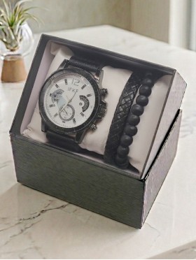 Men's Fashion Watch & Bracelet Set W/Gift Box 