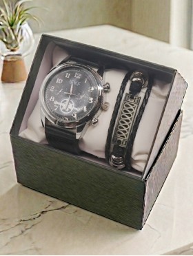 Men's Fashion Watch & Bracelet Set W/Gift Box 