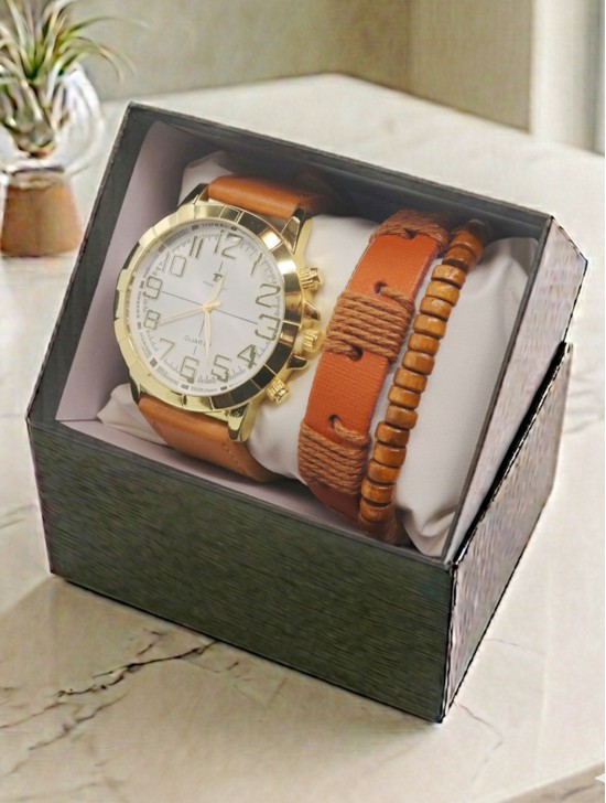 Men's Fashion Watch & Bracelet Set W/Gift Box 