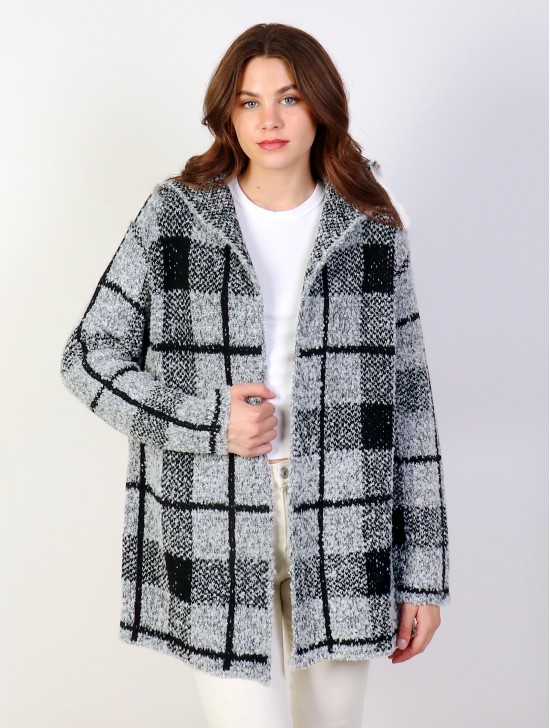 Plaid Fuzzy Knit Cardigan