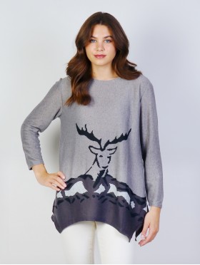 Ladies Deer Printed Knit Fashion Top 