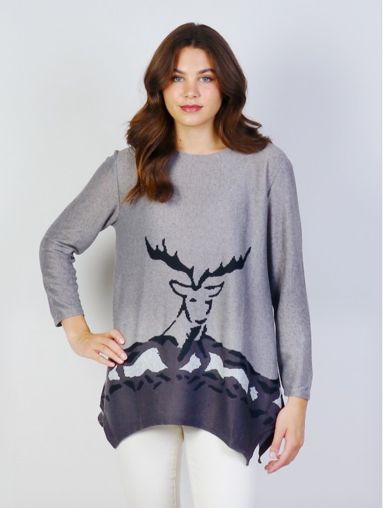 Ladies Deer Printed Knit Fashion Top 