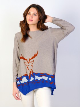 Ladies Deer Printed Knit Fashion Top  Ladies Deer Printed Knit Fashion Top