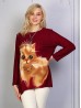 Ladies Cat Printed Knit Fashion Top 