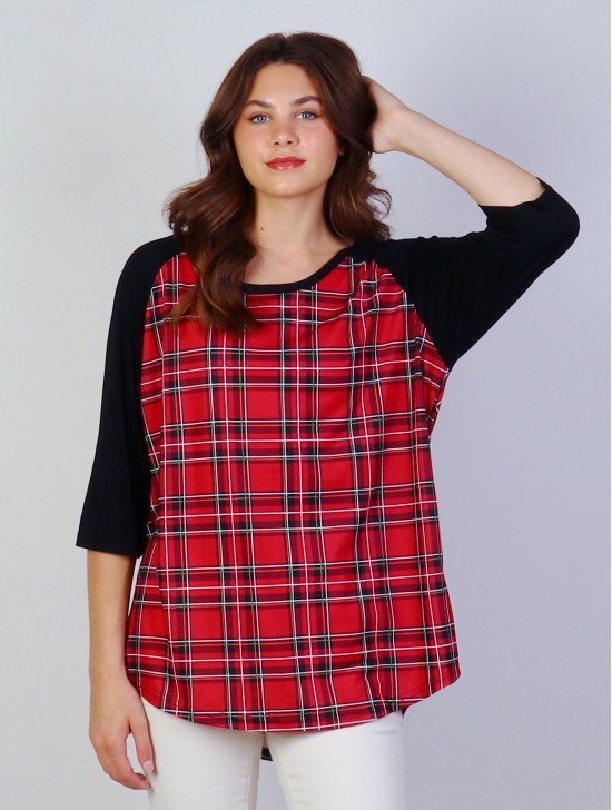 Tartan Plaid Contrast Jersey Knitted Top