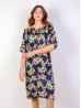 Stretchy Floral Print Dress w/ Collar Tie