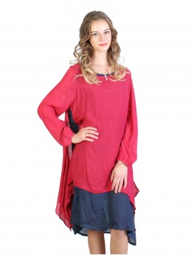 Layered 2-Tone Long-Sleeve Shift Dress