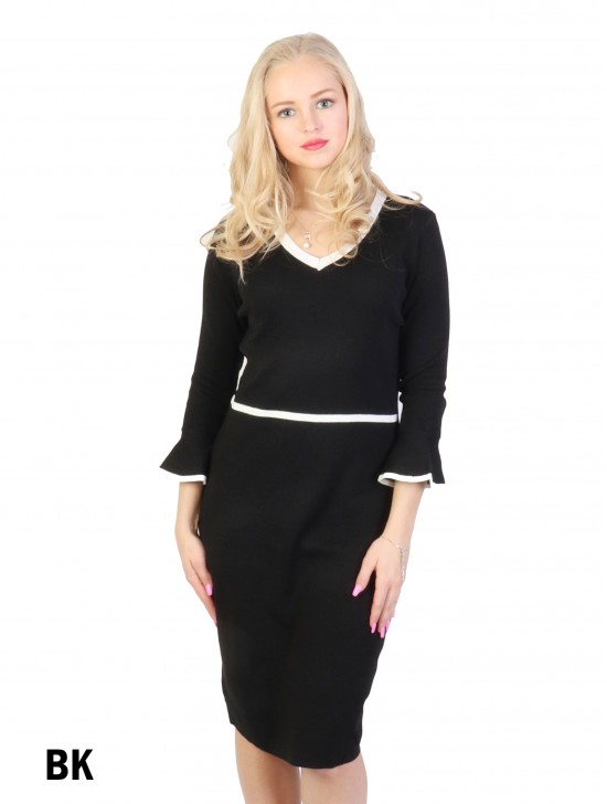 Classical Black Dress W/ Bell Sleeve