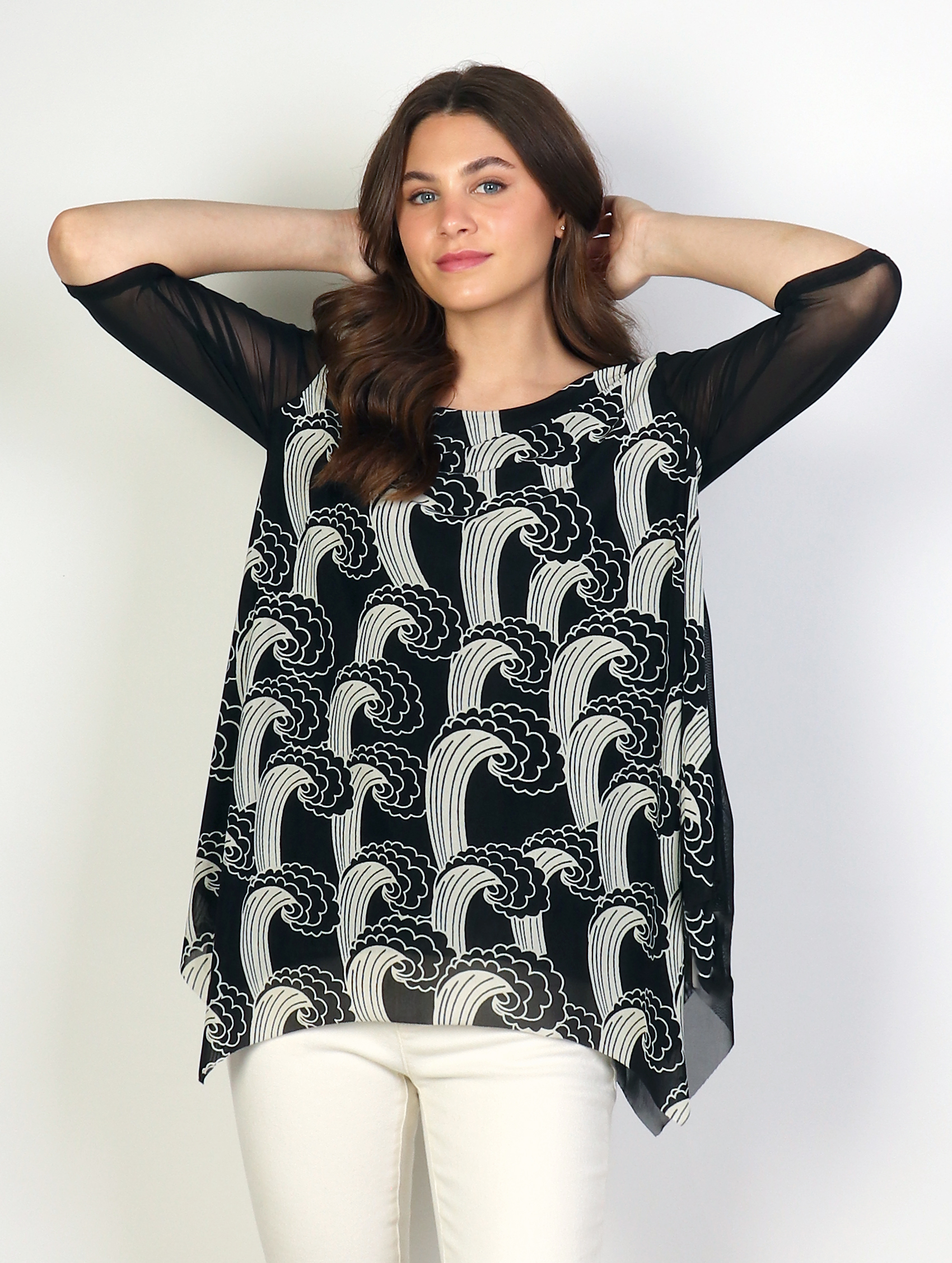 Mesh Short Sleeved Top with Abstract patterns