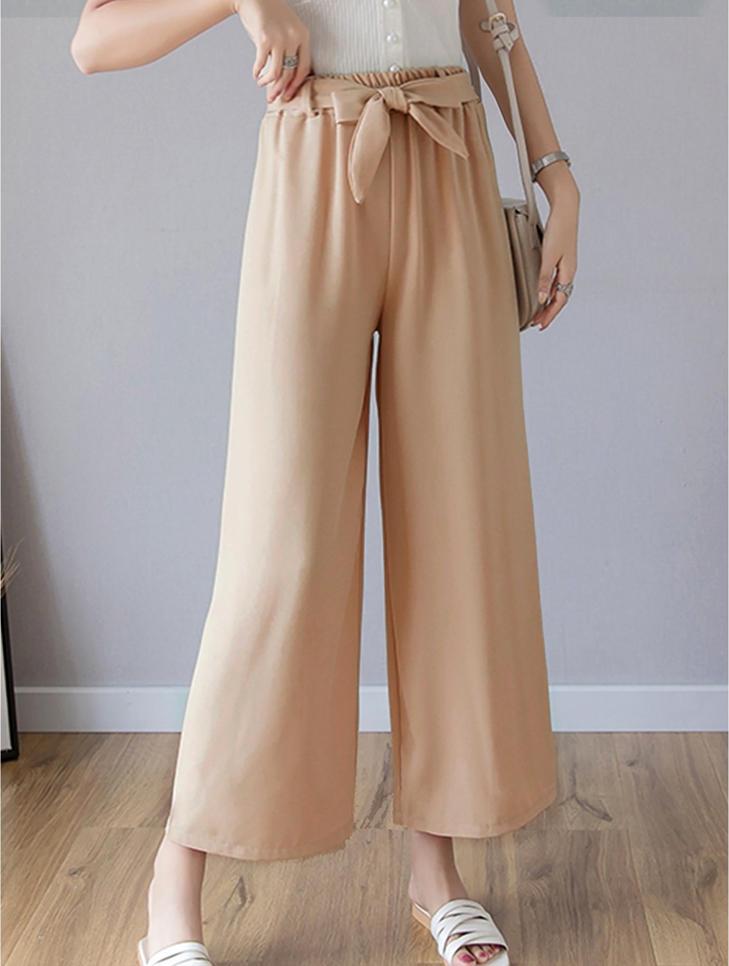 wide leg pants with tie belt