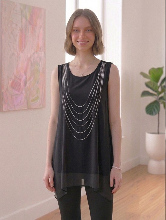 Arched Rhinestone Chiffon Top