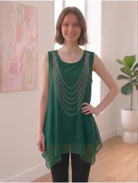 Arched Rhinestone Chiffon Top