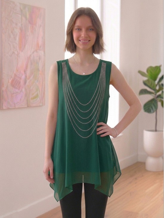 Arched Rhinestone Chiffon Top