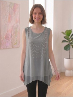 Arched Rhinestone Chiffon Top