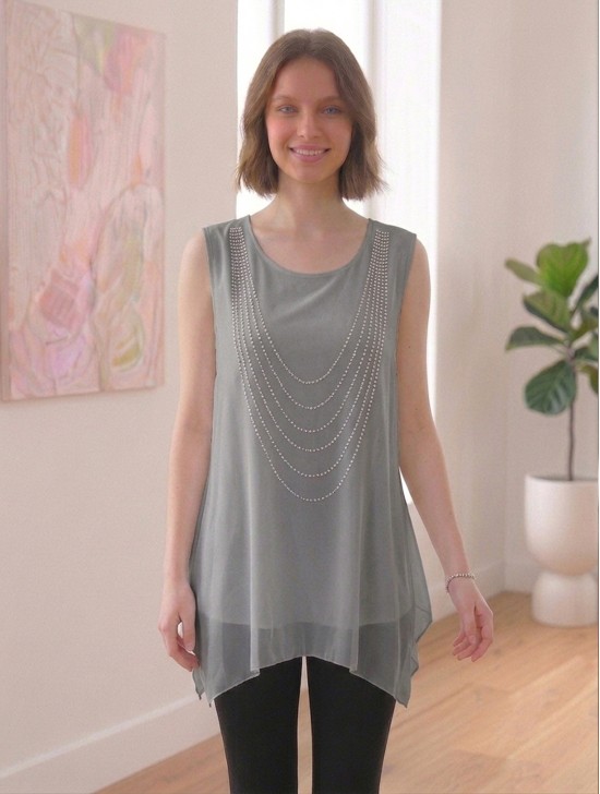 Arched Rhinestone Chiffon Top Arched Rhinestone Chiffon Top