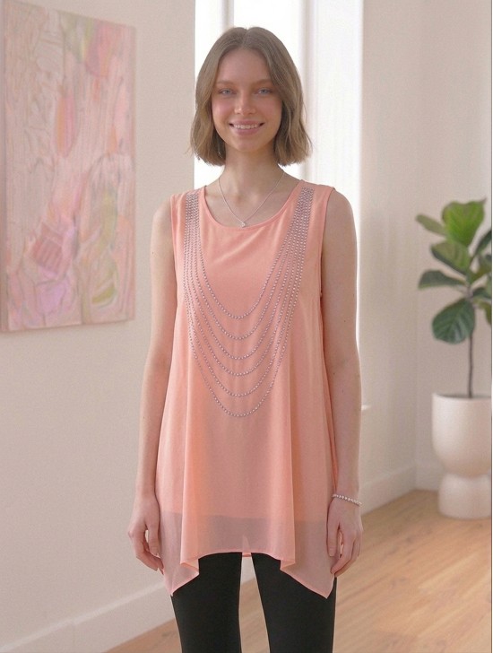 Arched Rhinestone Chiffon Top Arched Rhinestone Chiffon Top