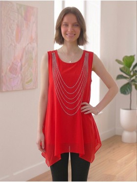 Arched Rhinestone Chiffon Top