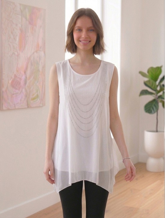 Arched Rhinestone Chiffon Top Arched Rhinestone Chiffon Top