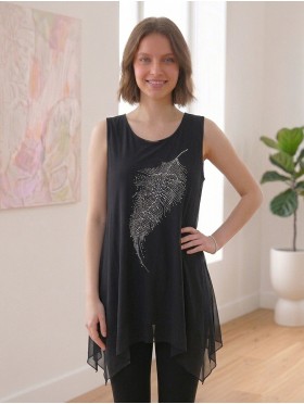 Feather Rhinestone Chiffon Tops