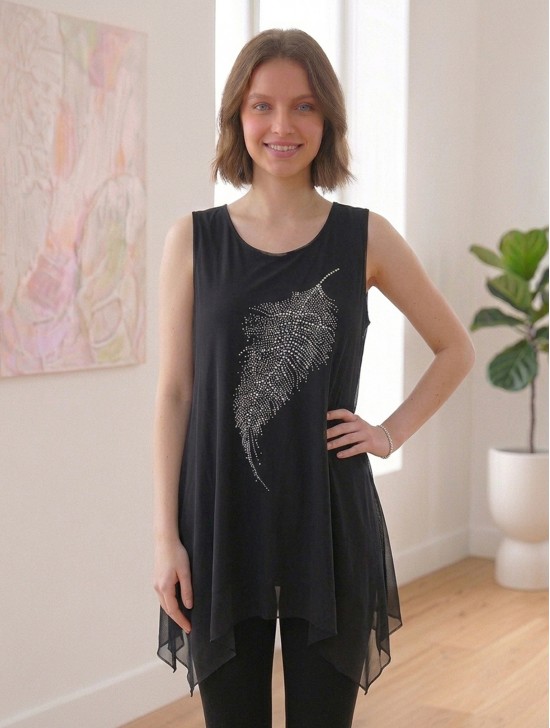 Feather Rhinestone Chiffon Tops Feather Rhinestone Chiffon Tops