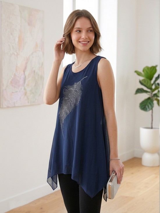 Feather Rhinestone Chiffon Tops