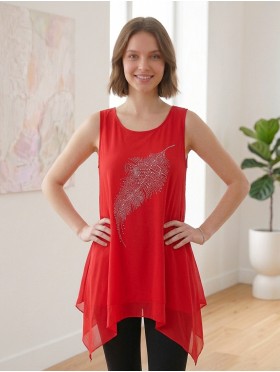 Feather Rhinestone Chiffon Tops