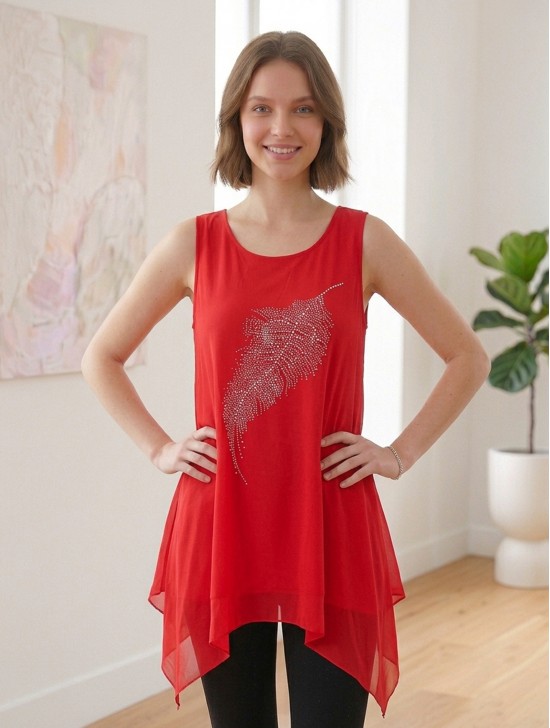 Feather Rhinestone Chiffon Tops Feather Rhinestone Chiffon Tops