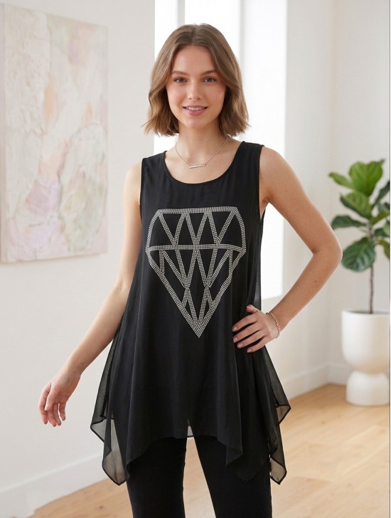 "Diamond" Rhinestone Chiffon Tops "Diamond" Rhinestone Chiffon Tops
