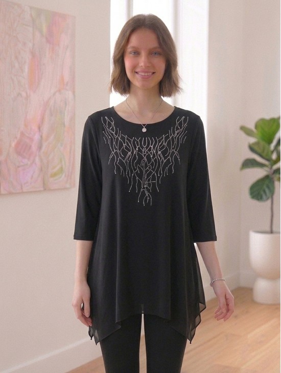Solid Color Mid-Sleeved Top with Branched Rhinestone Solid Color Mid-Sleeved Top with Branched Rhinestone