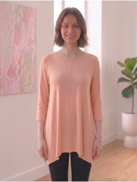 Solid Color Mid-Sleeved Top with Branched Rhinestone 