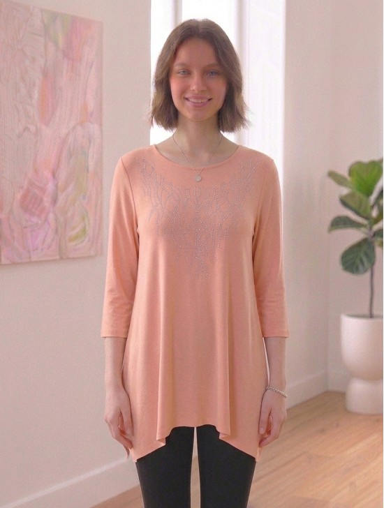 Solid Color Mid-Sleeved Top with Branched Rhinestone Solid Color Mid-Sleeved Top with Branched Rhinestone