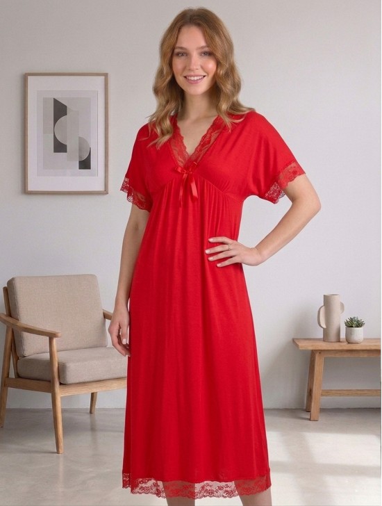 Sleeved Cotton Feel Night Dress Sleeved Cotton Feel Night Dress