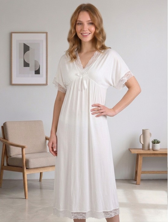 Sleeved Cotton Feel Night Dress Sleeved Cotton Feel Night Dress