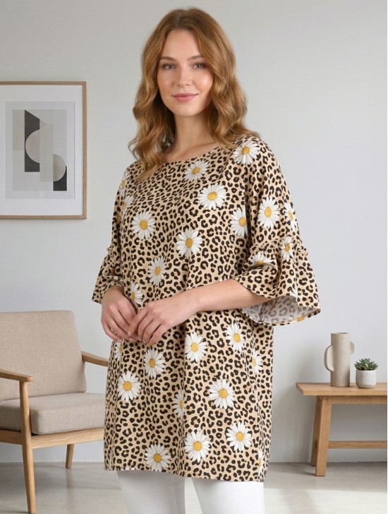 Floral Print Plus Size Fashion Top
