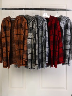 Plaid Fuzzy Knit Cardigan