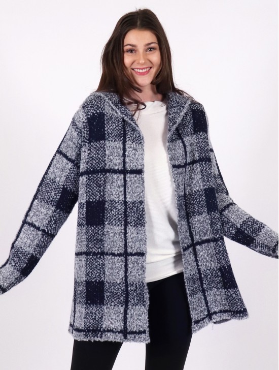 Plaid Fuzzy Knit Cardigan