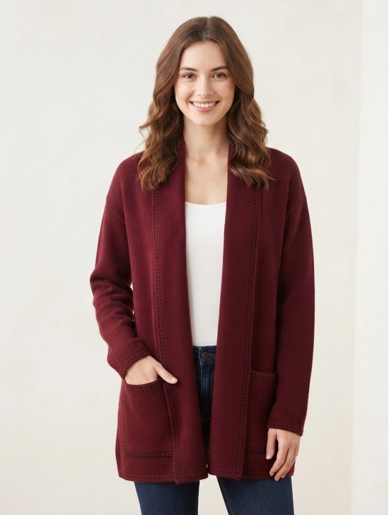 Dotted Trim Knit Jacket W/ Pockets